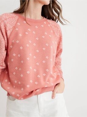 aerie Coral Patterned Crewneck Sweater